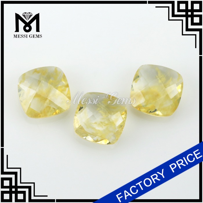 6 x 6 mm pudeskåret guld rutileret kvartsglas ædelsten