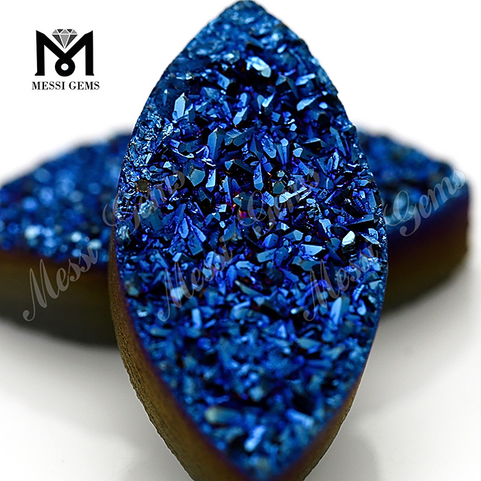 Engros druzy cabochon marquise skåret agat blå druzy til ring