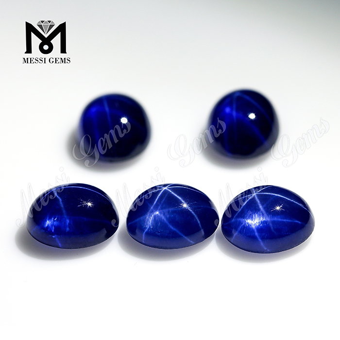 Wuzhou engrospris syntetisk blå stjerne safir oval sten