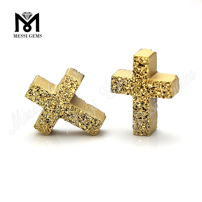 Fabrikspris 24K Gold Cross Shape Natural Druzy Stone