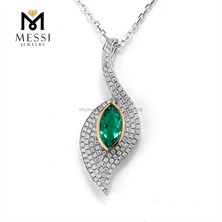 14 karat 18 karat hvidguld 0,8 karat MQ Emerald ædelsten mode halskæde engros