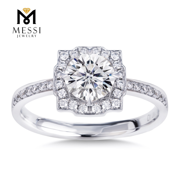 Moissanite vielsesring 14 karat hvidguld 1 karat vielsesguld