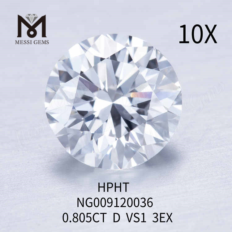 0,805 karat D VS1 rund løs lab skabt diamant 3EX