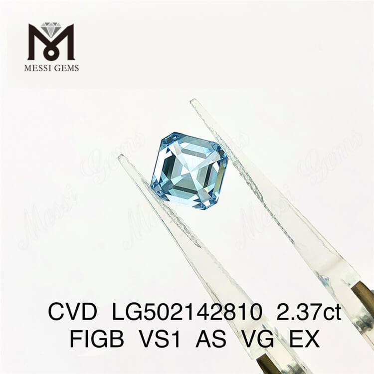 2,37 karat blå Asscher Cut VS Lab diamanter 7,10X7,03X4,89MM