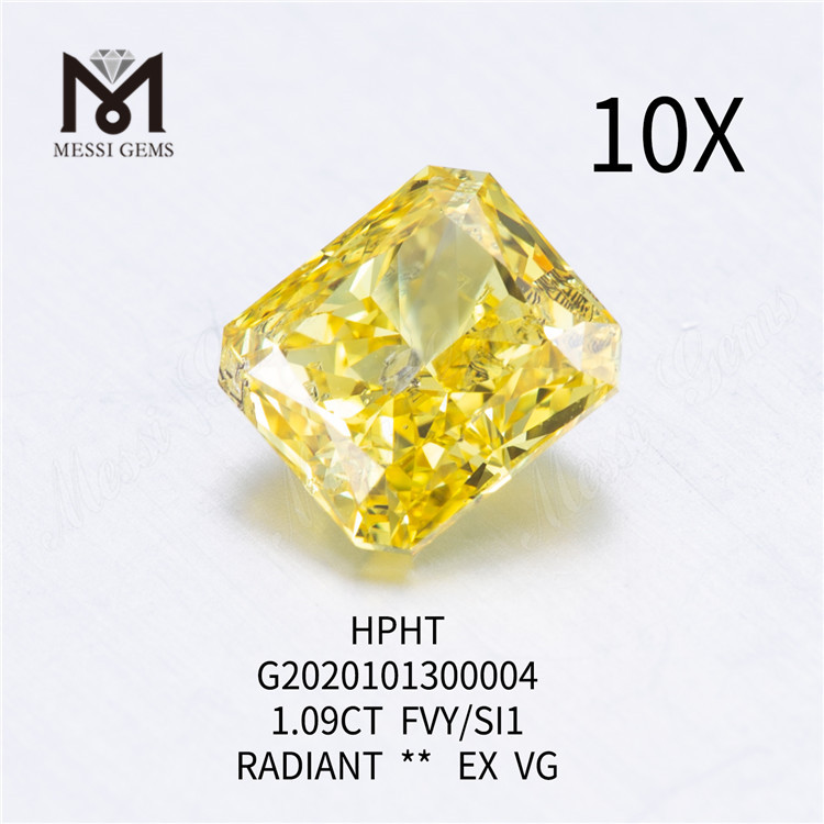 1.09ct FVY/SI1 Radiant cut lab dyrket diamant EX