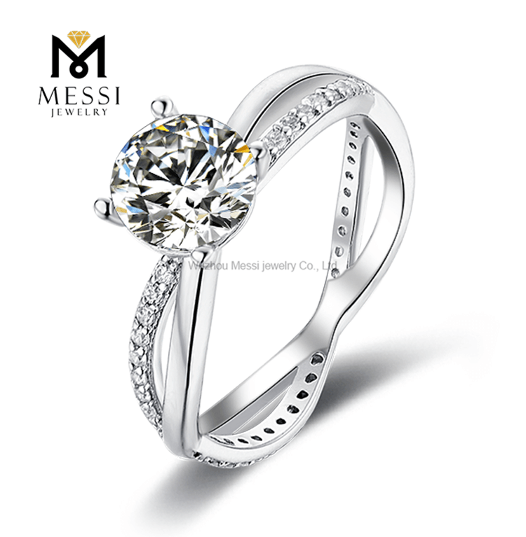 Engros 1 karat D farve Moissanite diamant 18k hvidguld belagt 925 sølvring