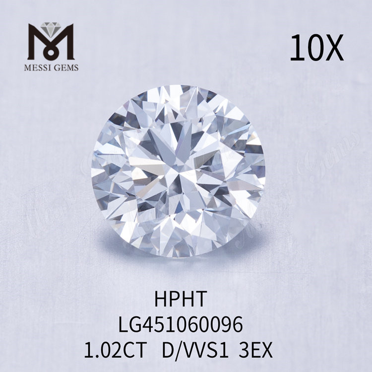 1,02 karat D VVS1 Rund EX Cut Grade laboratoriedyrket diamant HPHT