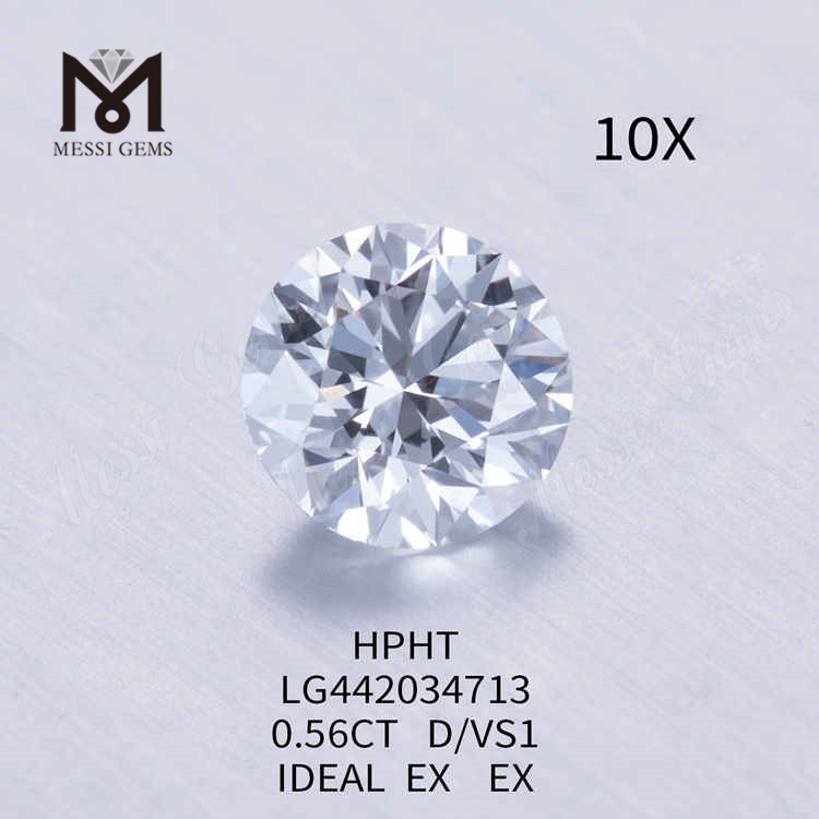 0.56CT D/VS1 rundslebet laboratoriedyrket diamant IDEAL EX EX