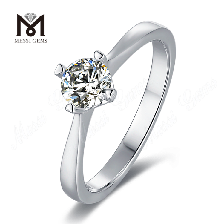 Messi Gems rundslebet 1 karat moissanite 925 sterlingsølv forlovelsesring