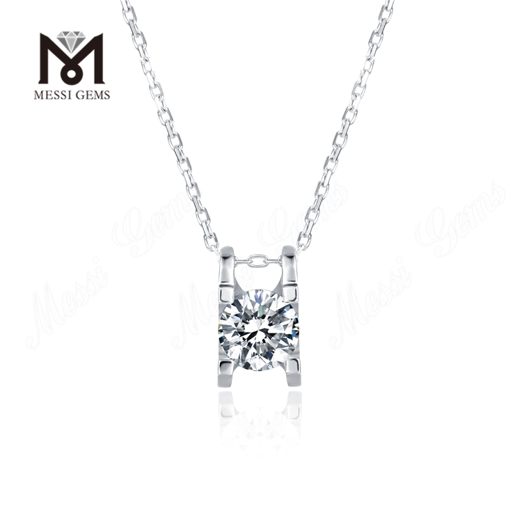 Wuzhou Factory 6,5 mm farveløs Moissanite vedhængshalskæde i 925 sølv