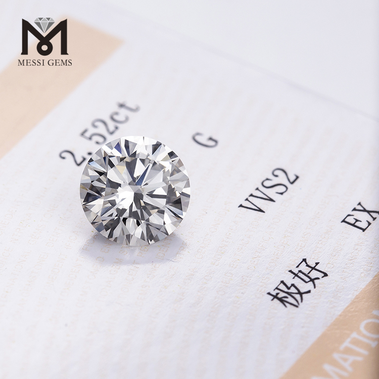 2.52ct Løs syntetisk poleret rund brillantslebet g vvs cvd lab dyrket diamant