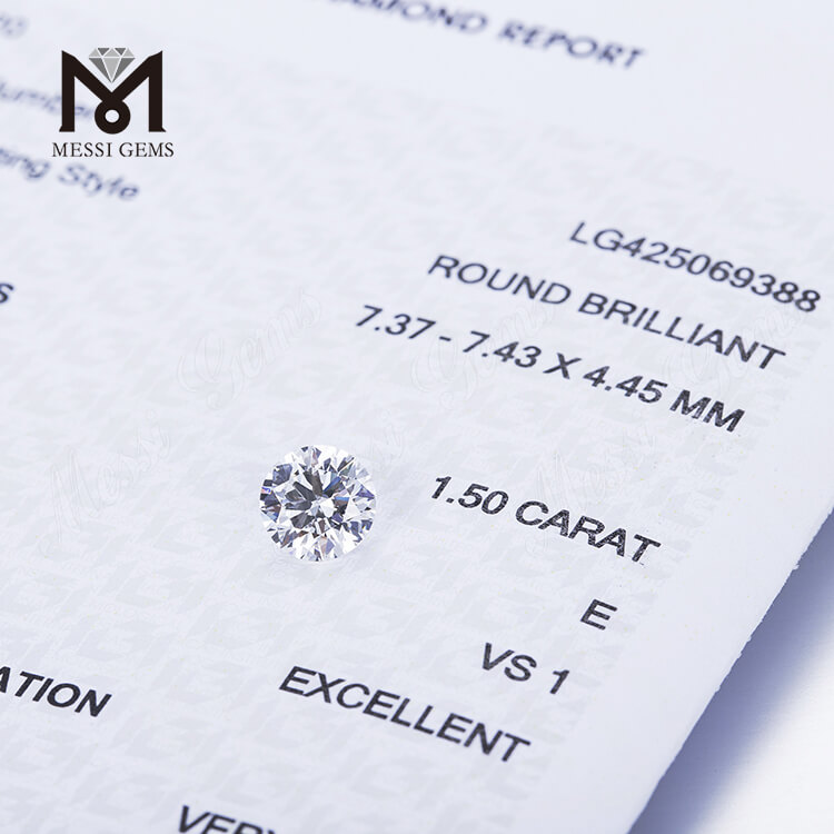 Lab skabte fremragende runde brillantslebne 1,5 ct E VS1 løse CVD diamanter