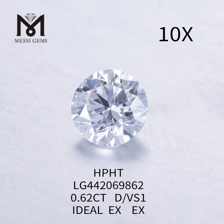 0,62 karat D VS1 Rund laboratoriedyrket diamant IDEAL
