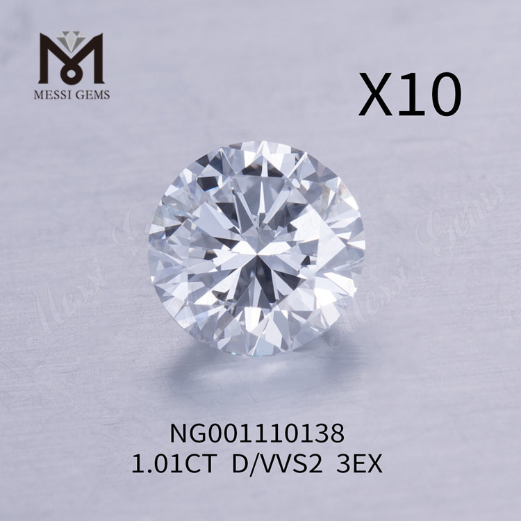 1.01ct VVS2 D RD Lab dyrket diamant EX Cut Grade